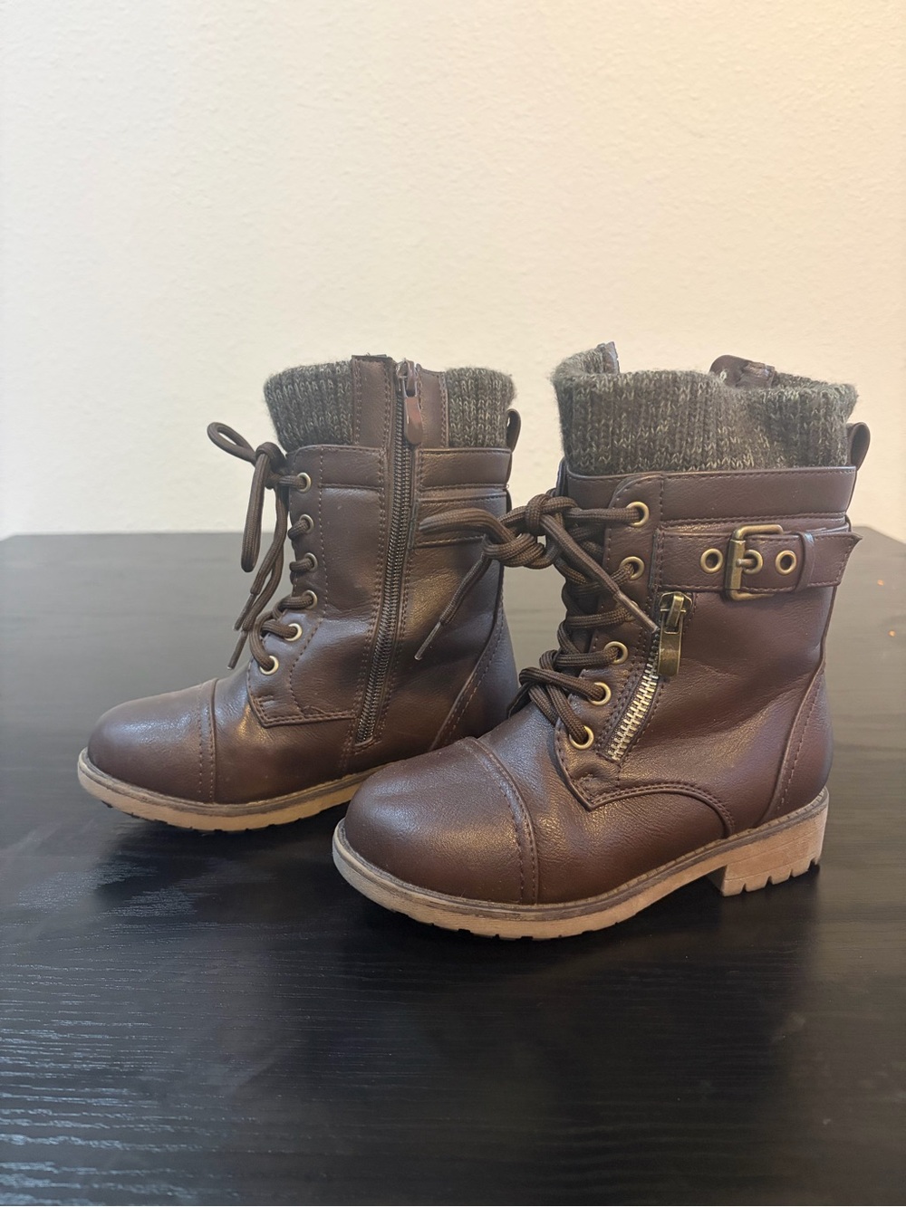Kids Brown Lace-Up Combat Boots